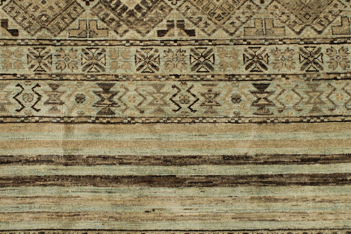 8x10 Ivory and Brown Turkish Tribal Rug