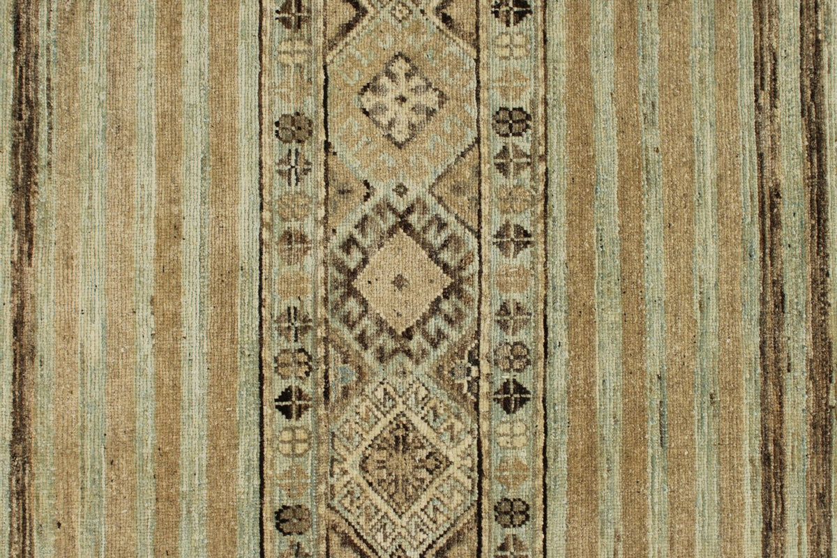 8x10 Ivory and Brown Turkish Tribal Rug