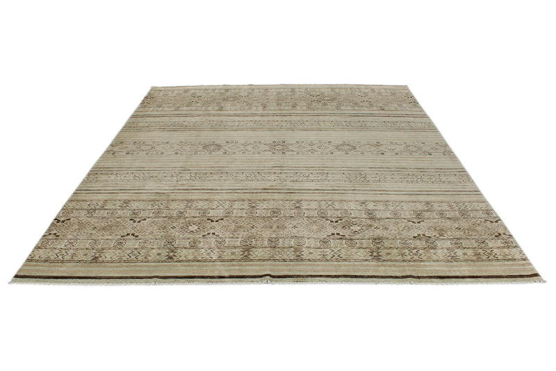 8x10 Ivory and Brown Turkish Tribal Rug