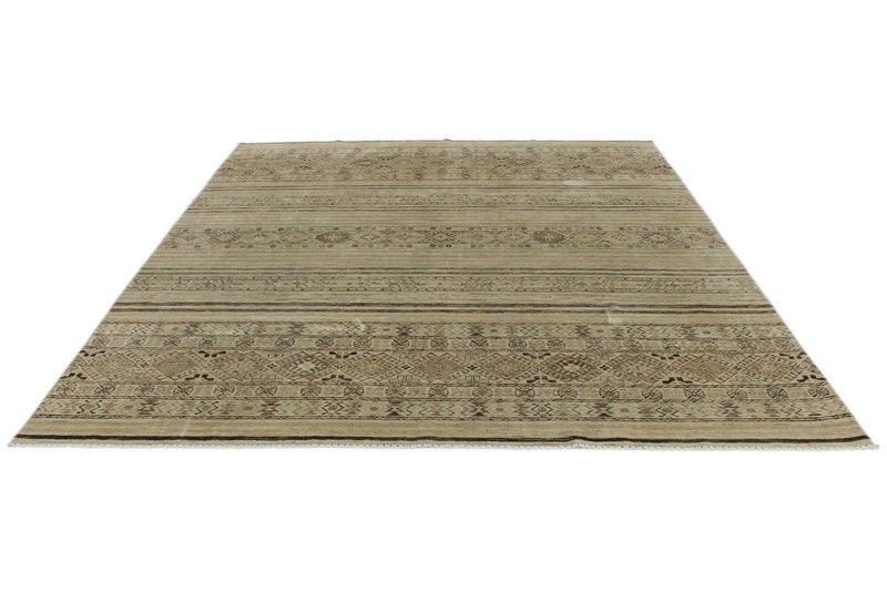 8x10 Ivory and Brown Turkish Tribal Rug