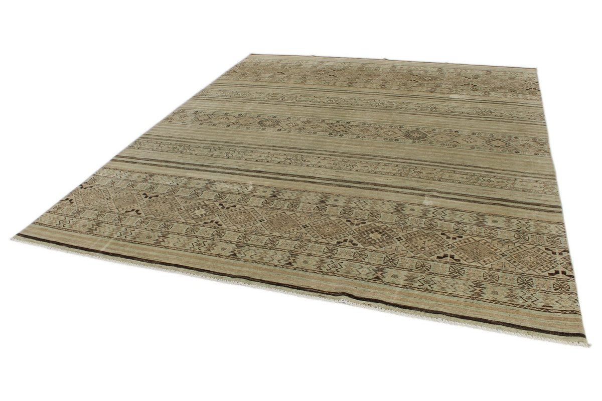 8x10 Ivory and Brown Turkish Tribal Rug