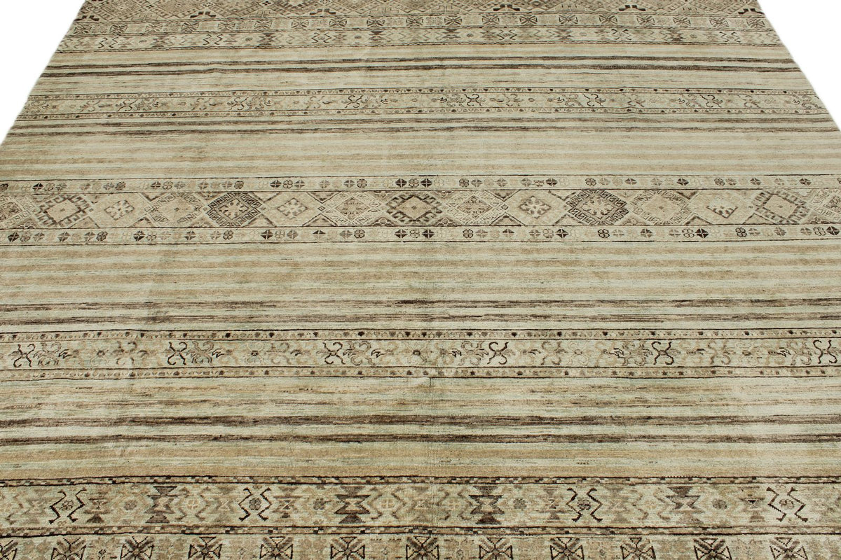 8x10 Ivory and Brown Turkish Tribal Rug