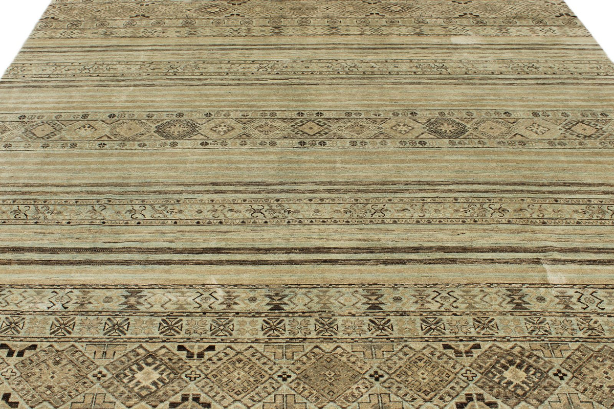 8x10 Ivory and Brown Turkish Tribal Rug