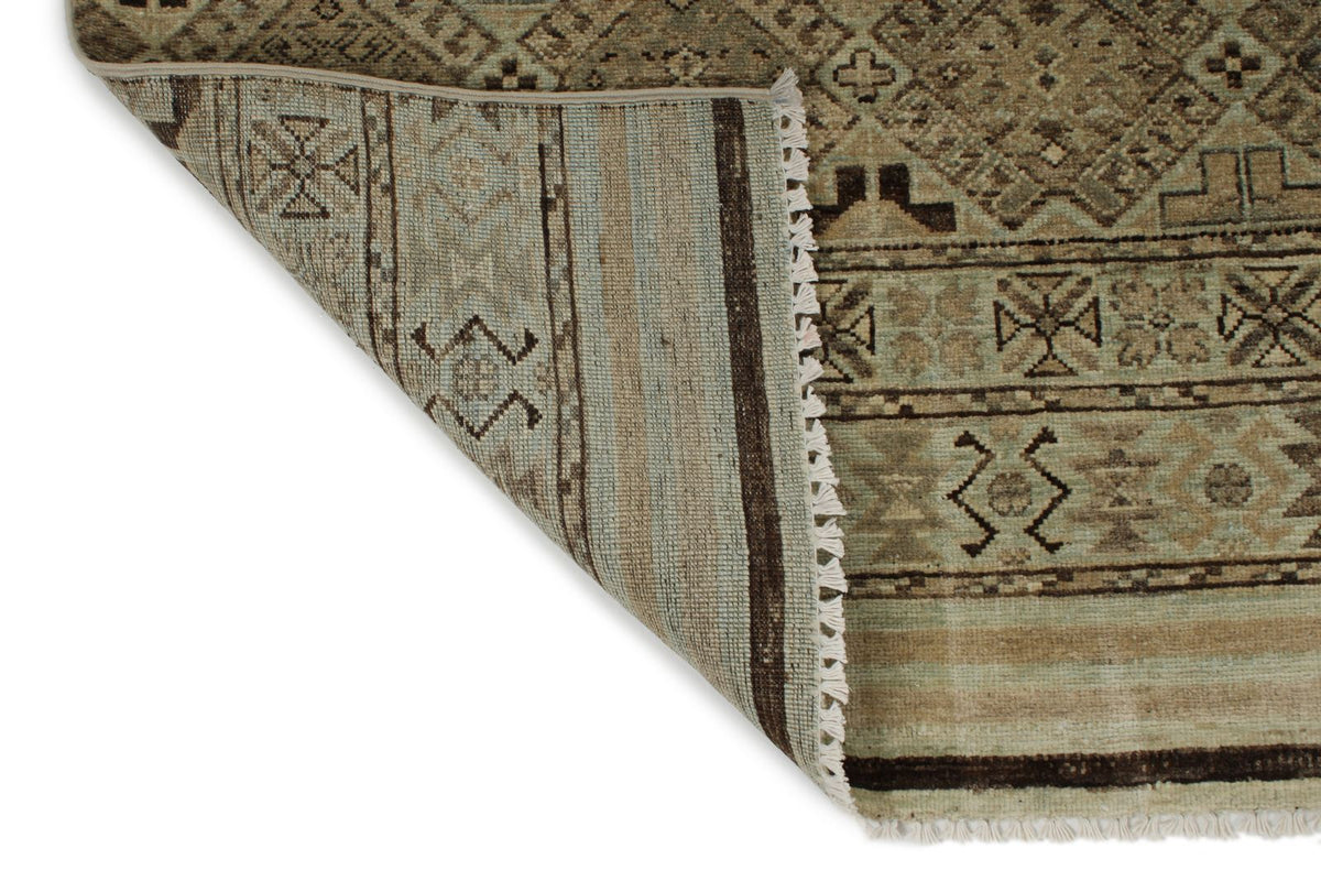 8x10 Ivory and Brown Turkish Tribal Rug