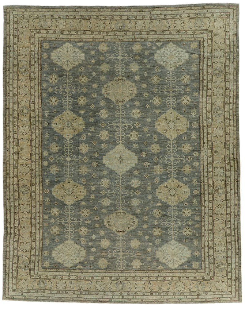 12x15 Charcoal and Beige Turkish Tribal Rug