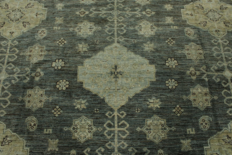 12x15 Charcoal and Beige Turkish Tribal Rug