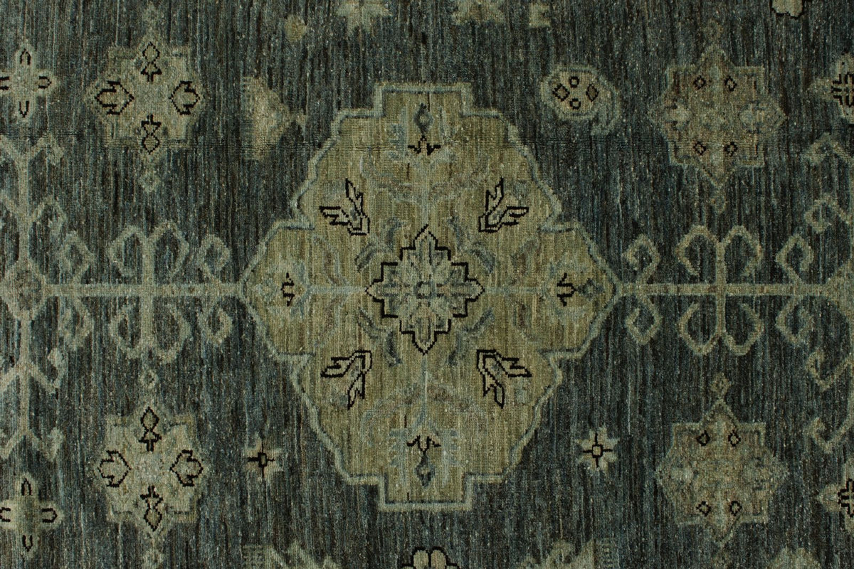 12x15 Charcoal and Beige Turkish Tribal Rug
