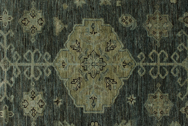 12x15 Charcoal and Beige Turkish Tribal Rug