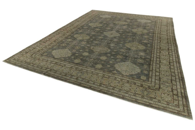 12x15 Charcoal and Beige Turkish Tribal Rug