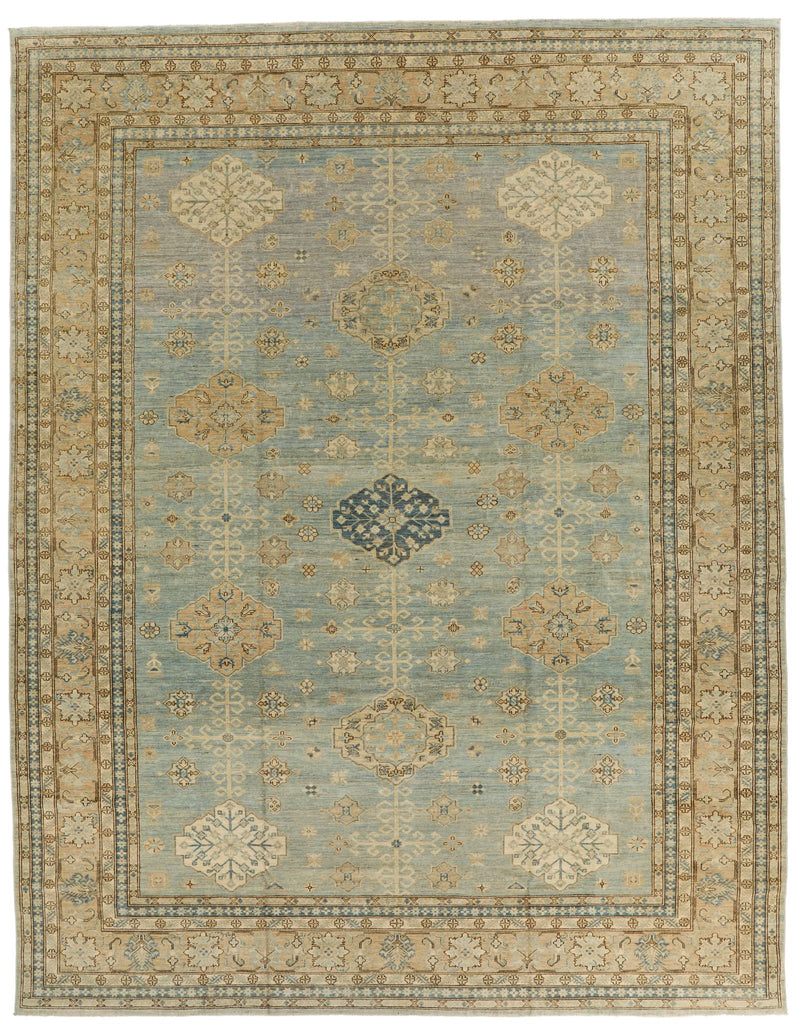 12x15 Light Blue and Light Brown Turkish Tribal Rug