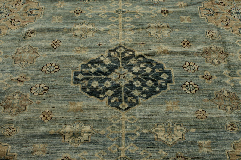 12x15 Light Blue and Light Brown Turkish Tribal Rug