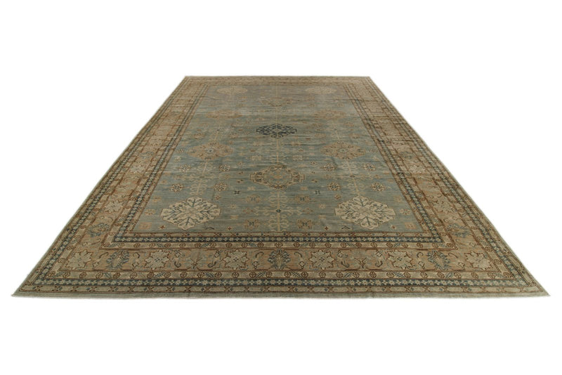 12x15 Light Blue and Light Brown Turkish Tribal Rug