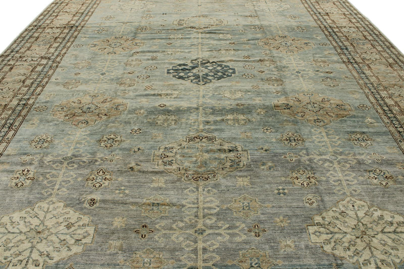 12x15 Light Blue and Light Brown Turkish Tribal Rug