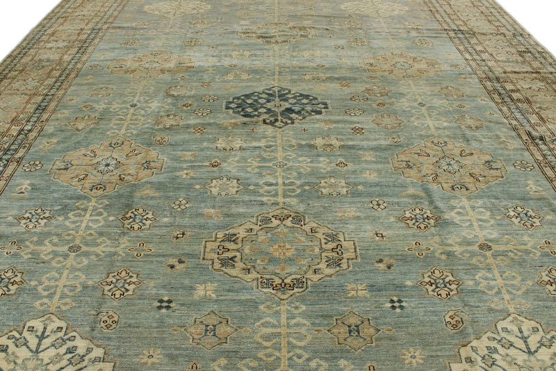 12x15 Light Blue and Light Brown Turkish Tribal Rug