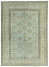7x10 Light Blue and Ivory Turkish Tribal Rug