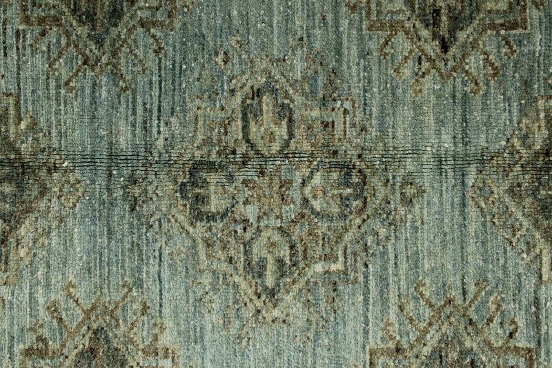 7x10 Light Blue and Ivory Turkish Tribal Rug