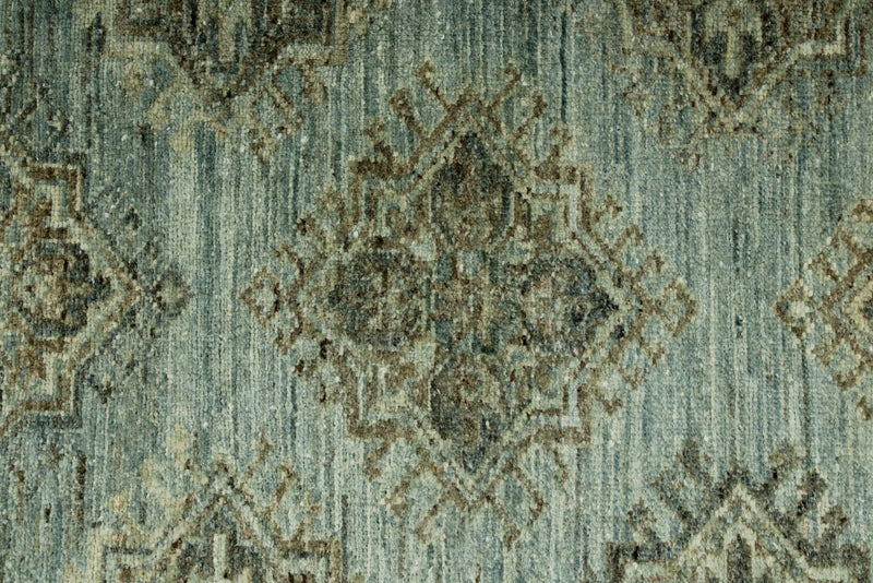 7x10 Light Blue and Ivory Turkish Tribal Rug