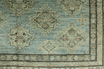 7x10 Light Blue and Ivory Turkish Tribal Rug