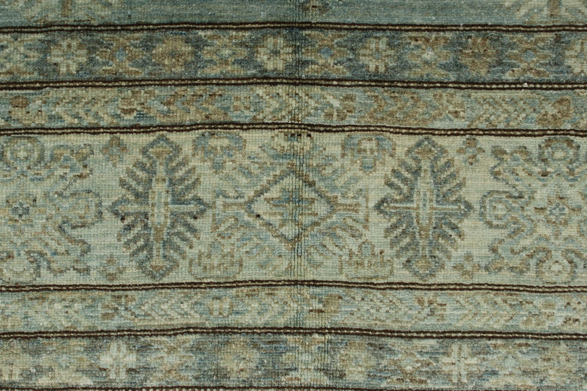 7x10 Light Blue and Ivory Turkish Tribal Rug