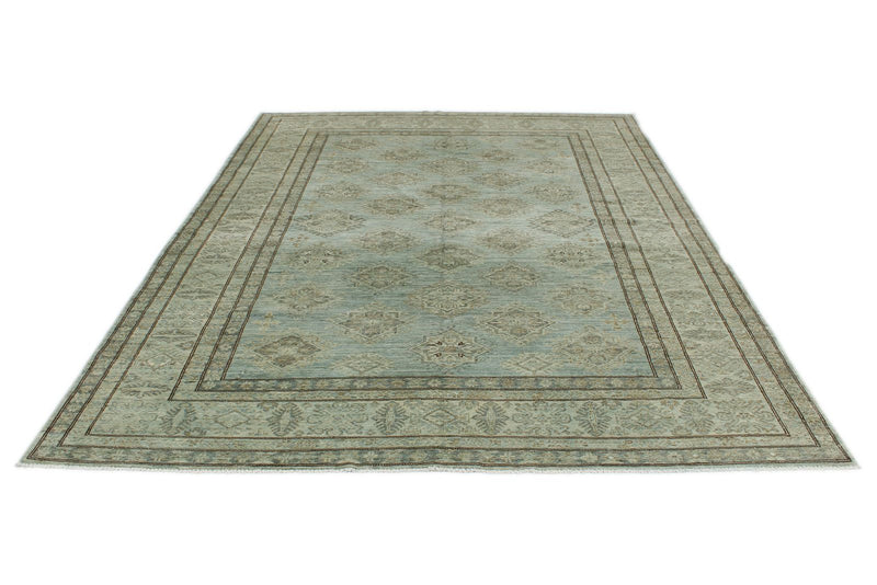7x10 Light Blue and Ivory Turkish Tribal Rug