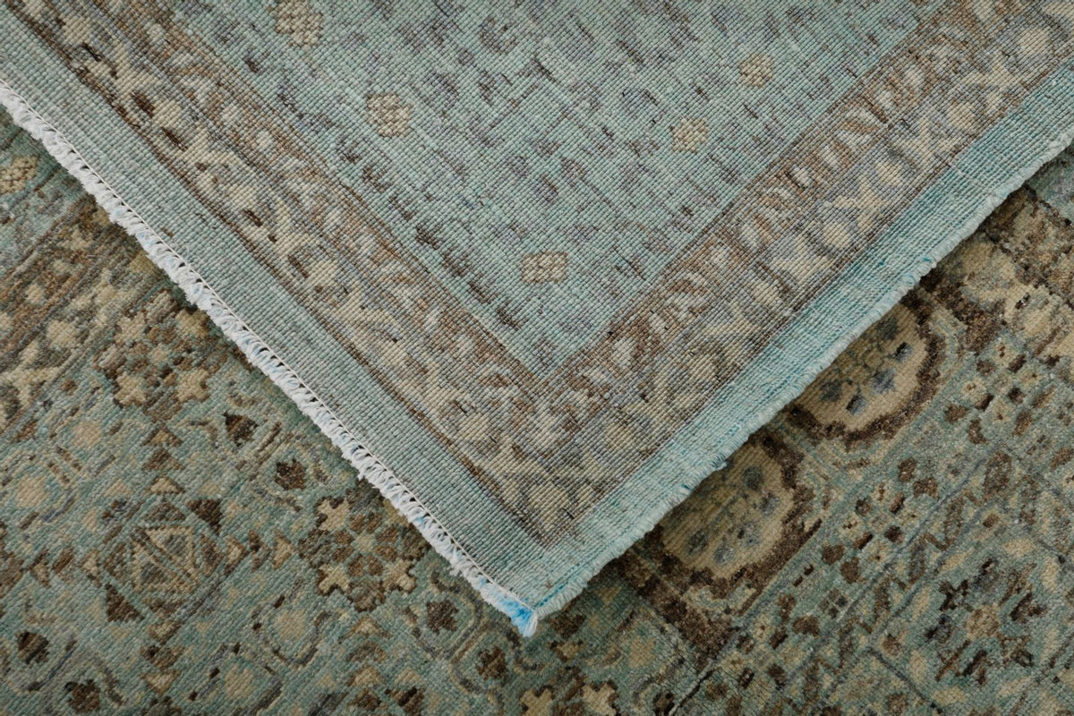 9x10 Light Blue and Ivory Turkish Tribal Rug