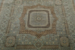 9x10 Light Blue and Ivory Turkish Tribal Rug