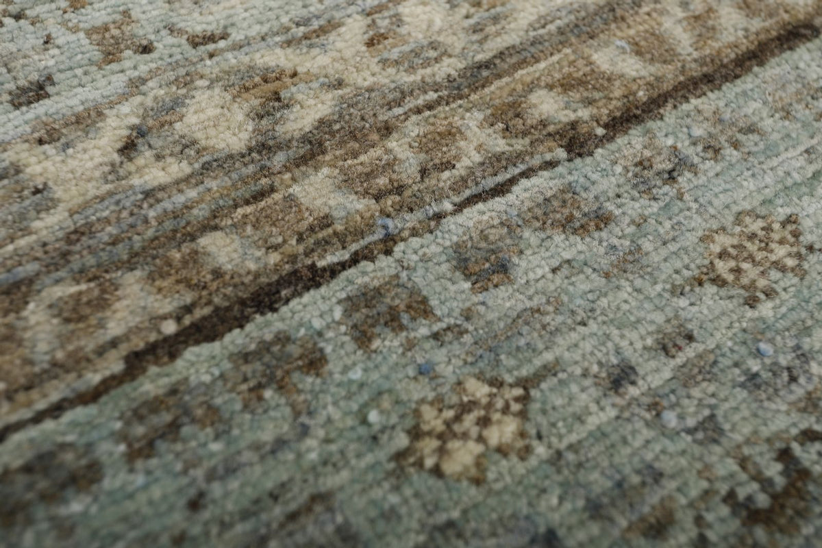 9x10 Light Blue and Ivory Turkish Tribal Rug