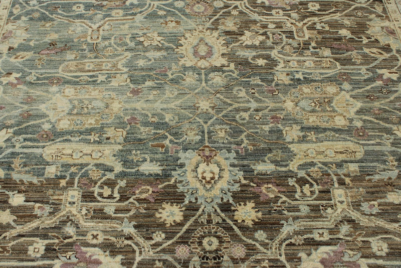 9x12 Charcoal and Light Brown Turkish Tribal Rug