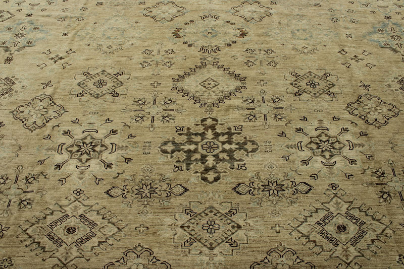 14x20 Light Brown and Ivory Turkish Tribal Rug