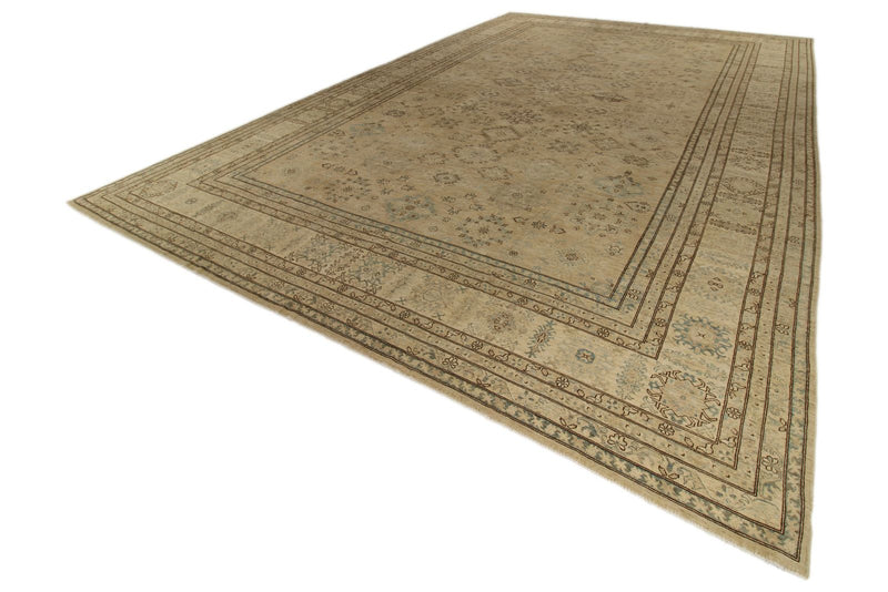 14x20 Light Brown and Ivory Turkish Tribal Rug