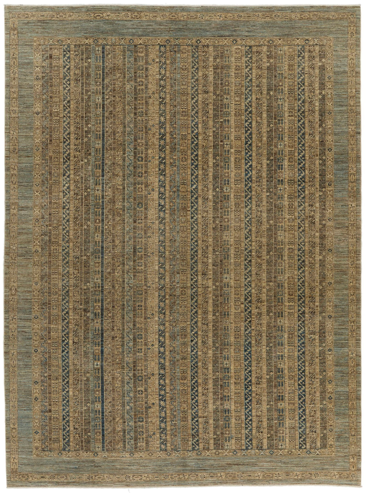 9x12 Light Blue and Light Brown Turkish Tribal Rug