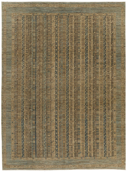 9x12 Light Blue and Light Brown Turkish Tribal Rug