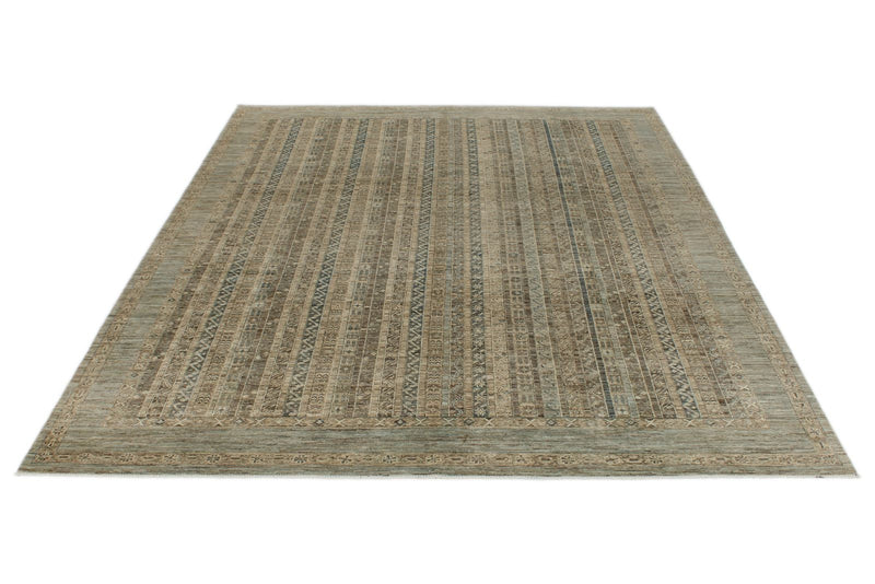 9x12 Light Blue and Light Brown Turkish Tribal Rug