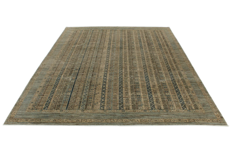 9x12 Light Blue and Light Brown Turkish Tribal Rug