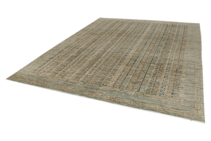 9x12 Light Blue and Light Brown Turkish Tribal Rug