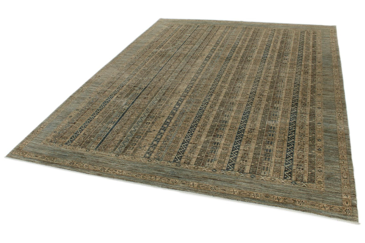 9x12 Light Blue and Light Brown Turkish Tribal Rug