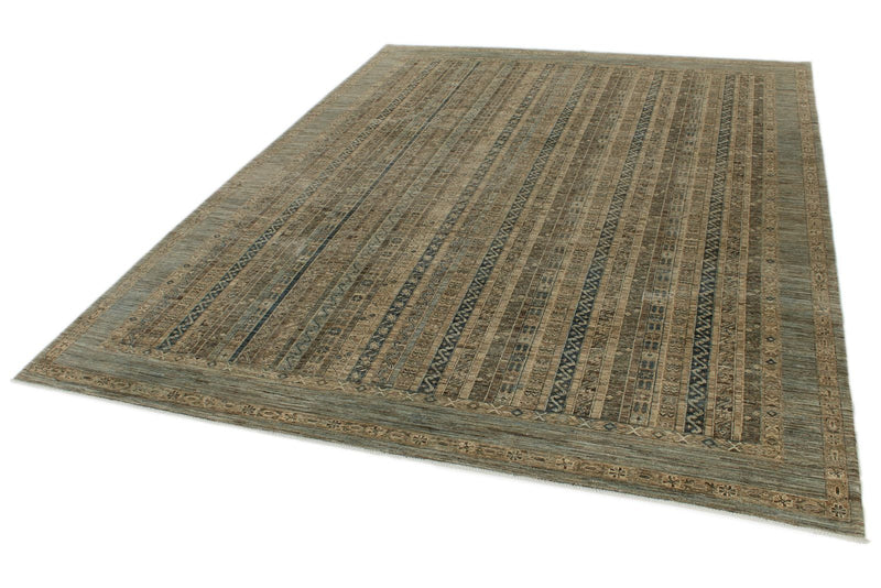 9x12 Light Blue and Light Brown Turkish Tribal Rug