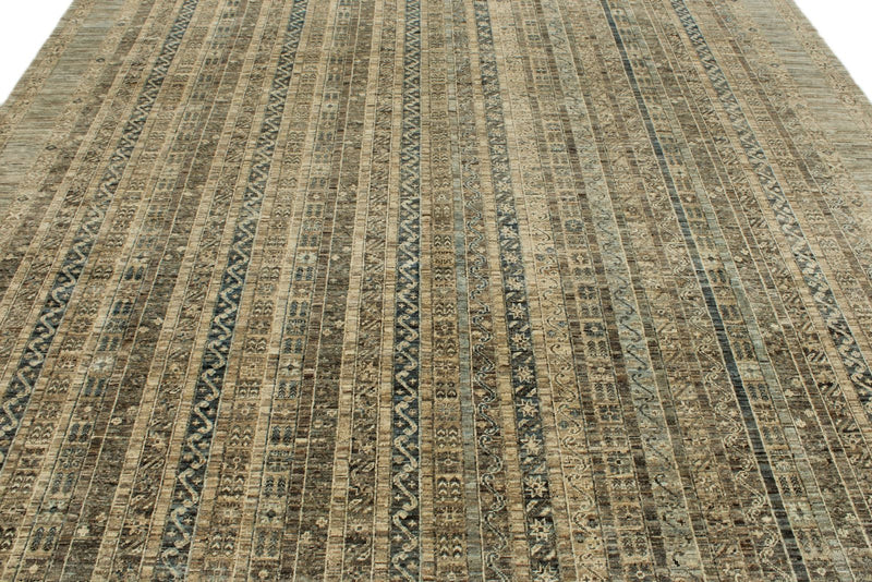 9x12 Light Blue and Light Brown Turkish Tribal Rug