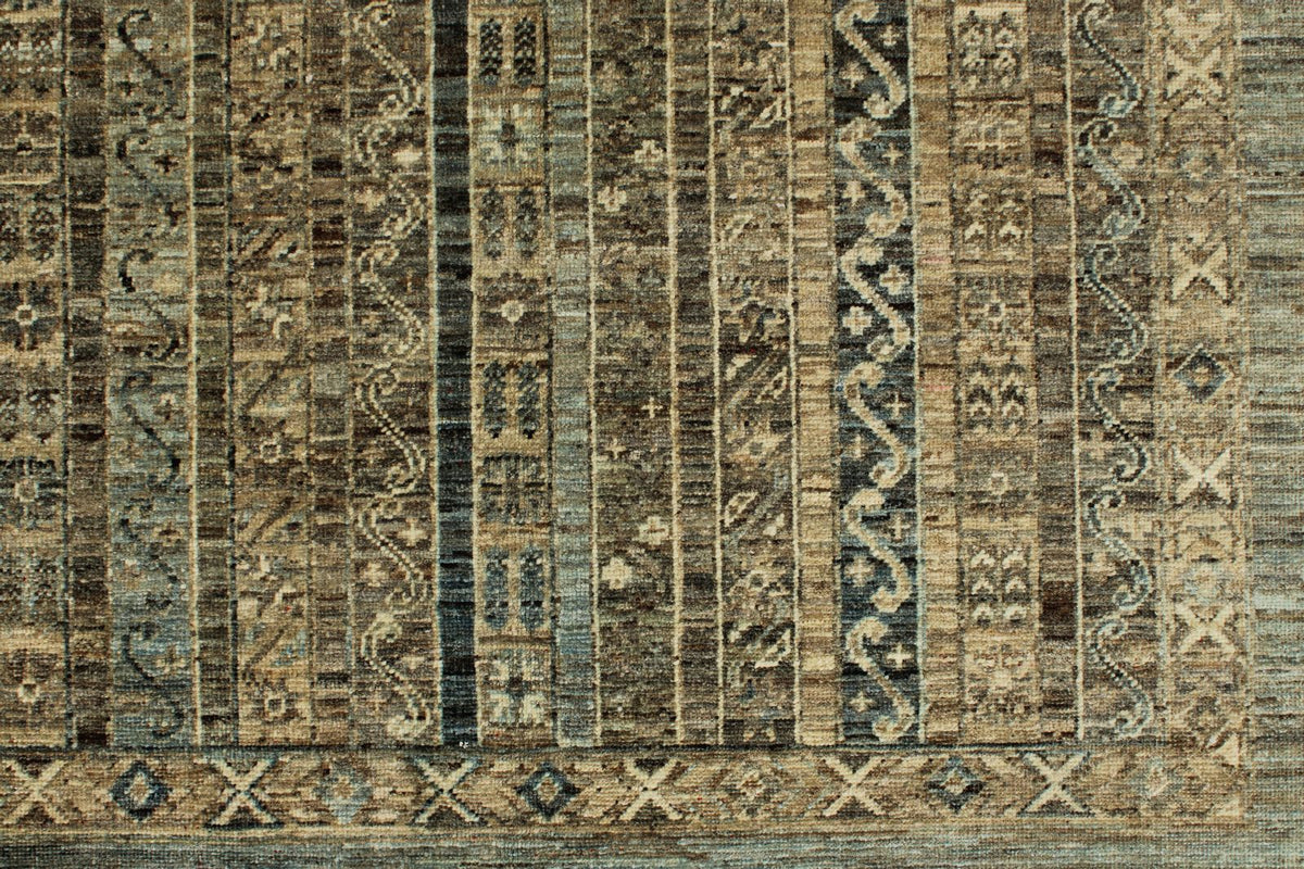 9x12 Light Blue and Light Brown Turkish Tribal Rug