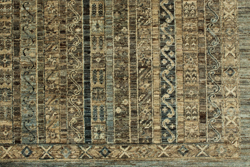 9x12 Light Blue and Light Brown Turkish Tribal Rug