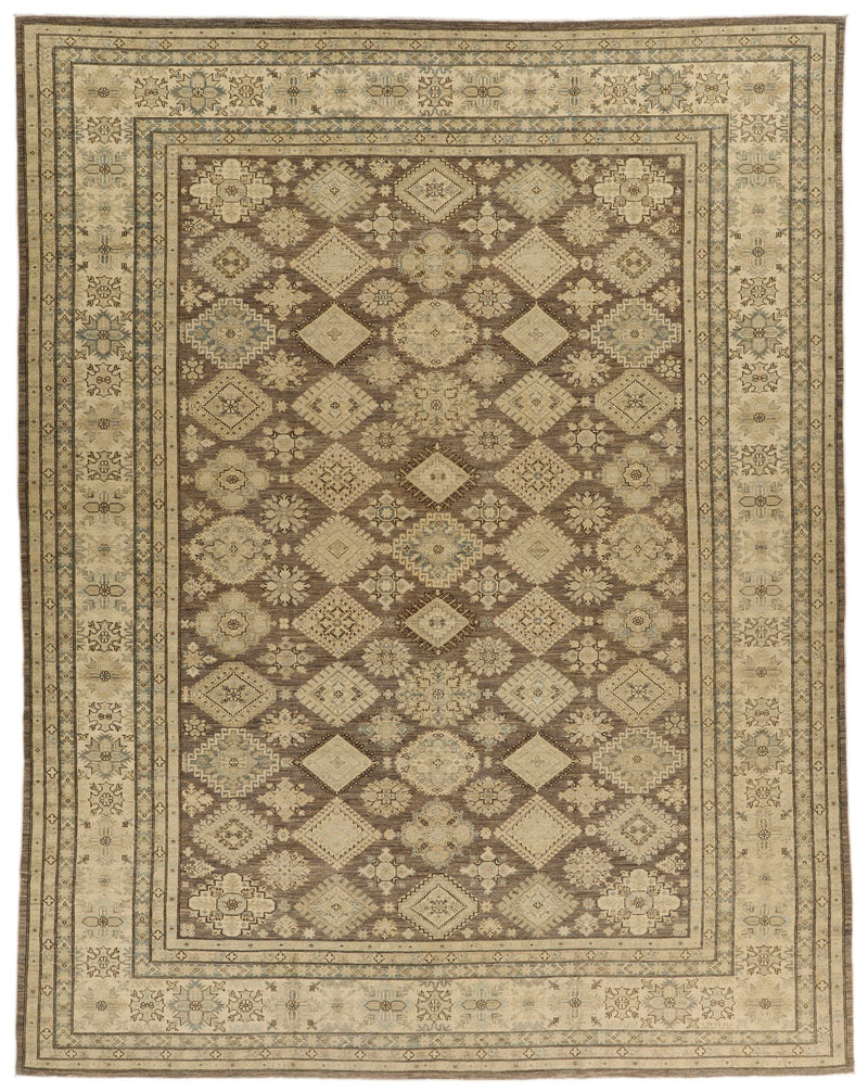 12x15 Light Brown and Ivory Turkish Tribal Rug