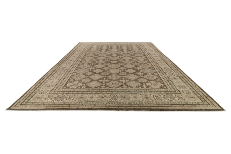 12x15 Light Brown and Ivory Turkish Tribal Rug