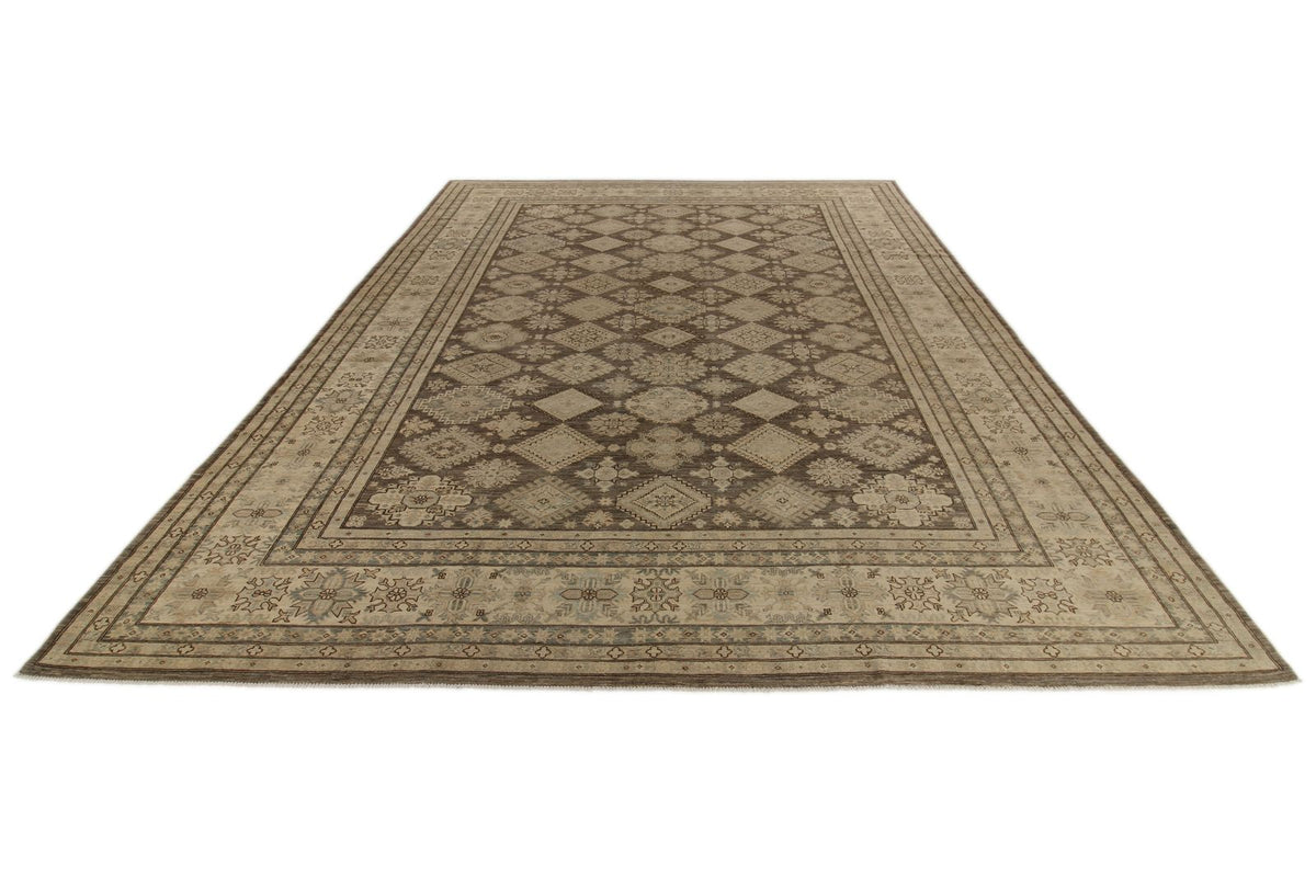 12x15 Light Brown and Ivory Turkish Tribal Rug
