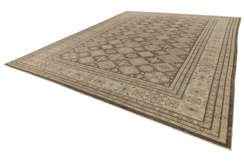 12x15 Light Brown and Ivory Turkish Tribal Rug