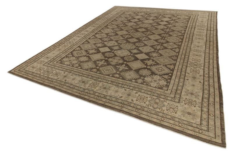 12x15 Light Brown and Ivory Turkish Tribal Rug