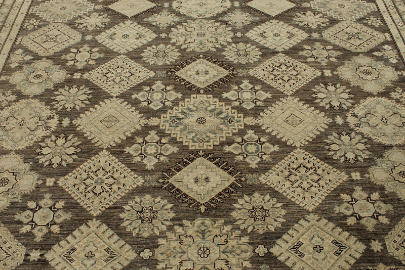 12x15 Light Brown and Ivory Turkish Tribal Rug