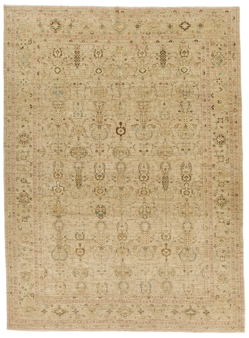 9x12 Ivory and Ivory Turkish Tribal Rug