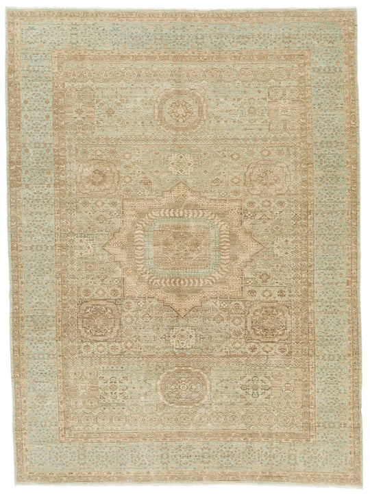 8x11 Brown and Light Blue Turkish Tribal Rug