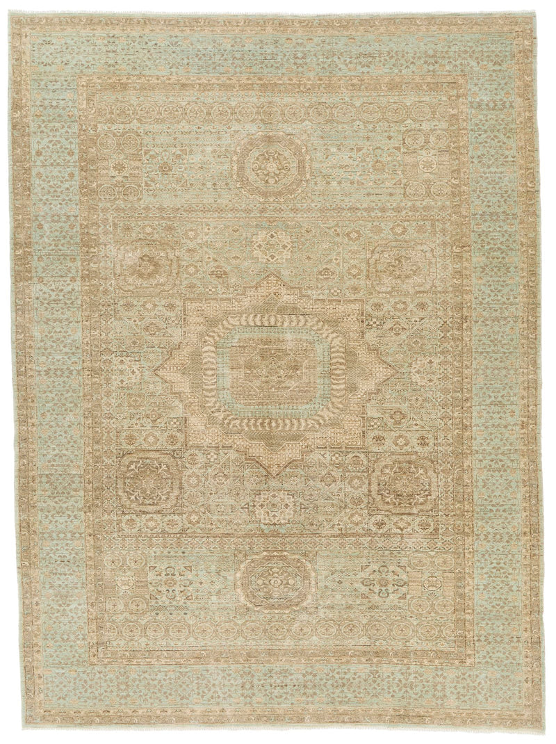 8x11 Brown and Light Blue Turkish Tribal Rug