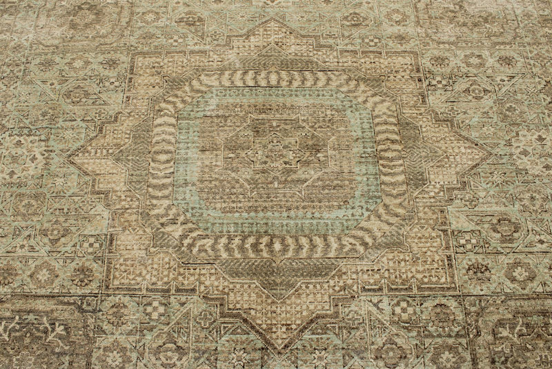 8x11 Brown and Light Blue Turkish Tribal Rug